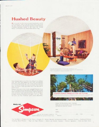 1957 Simpson Forest Products Ad ""Hushed Beauty""