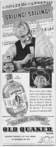 1937 OLD QUAKER WHISKEY Ad "SAILING! SAILING!"