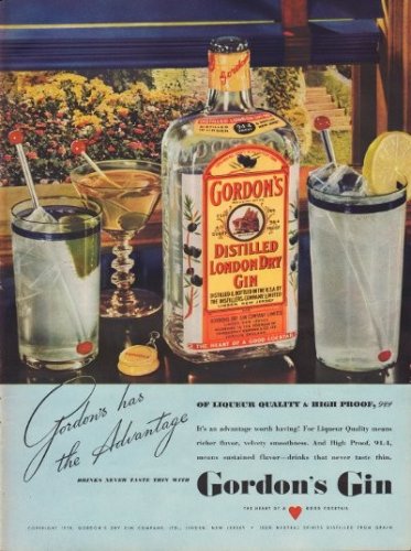 1938 GORDON'S GIN "NEVER TASTE THIN" Advertisement