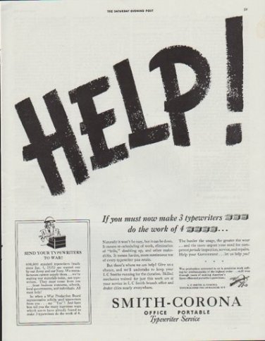 1942 Smith-Corona Ad "HELP!"