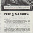 1942 Hammermill Paper Company Ad "Paper is War Material"
