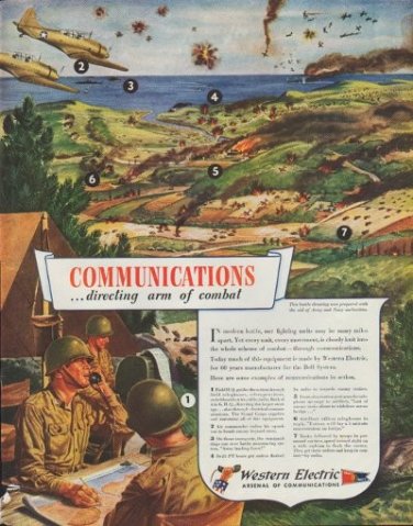 1942 Western Electric Ad "Communications ... directing arm of combat"