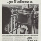 1961 Philco Ad "Philco Cool-Chassis TV moves in ... your TV troubles move out!"