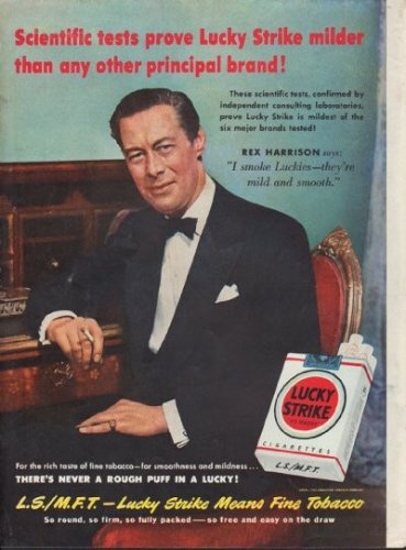 1950 Lucky Strike Ad "Scientific tests prove Lucky Strike milder"
