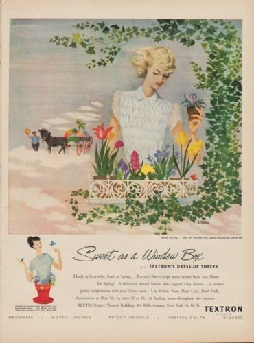 1949 Textron Ad "Sweet as a Window Box"