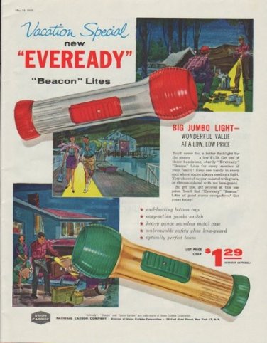 1958 Union Carbide Ad "new "Eveready" "Beacon" Lites"