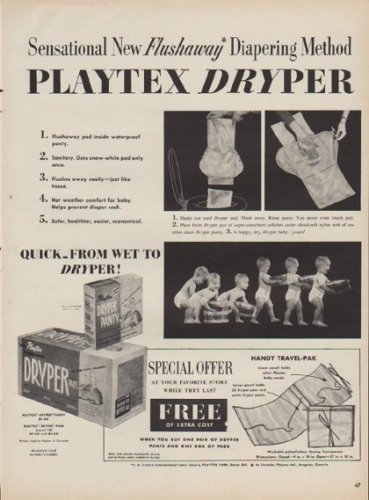1954 Playtex Ad "Flushaway Diapering Method"