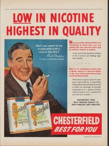 1953 Chesterfield Ad "Low In Nicotine"