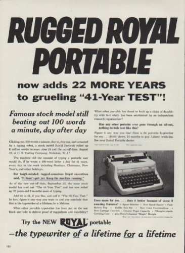 1953 Royal Typewriter Ad "Rugged Royal Portable"