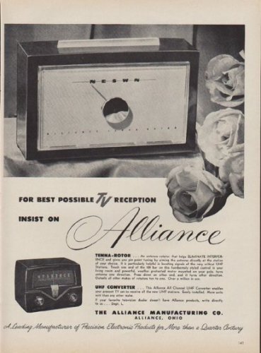 1953 Alliance Manufacturing Ad "Best Possible TV Reception"