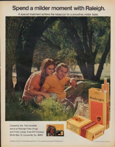 1971 Raleigh Cigarettes Ad "milder moment"