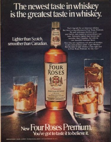 1971 Four Roses Whiskey Ad "The newest taste"