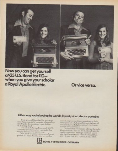 1971 Royal Typewriter Ad "Royal Apollo Electric"