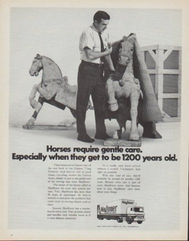 1971 Mayflower Ad "Horses require gentle care."