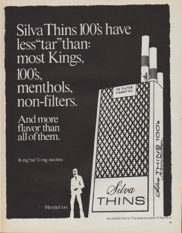 1971 Silva Cigarettes Ad "Silva Thins"