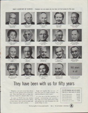 1957 Bell Telephone System Ad "been with us for fifty years"