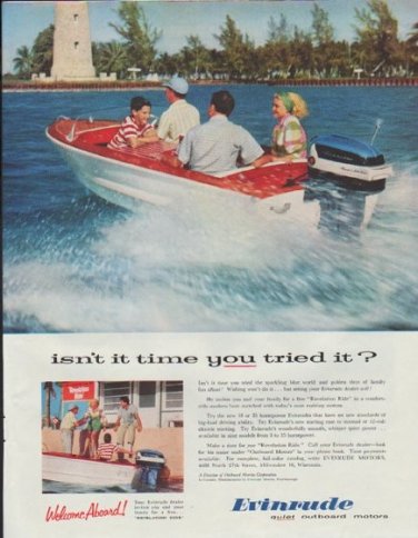 1957 Evinrude Ad "isn't it time you tried it?"