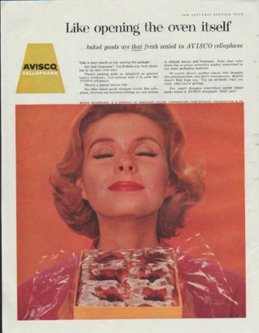 1957 Avisco Cellophane Ad "Like opening the oven itself"