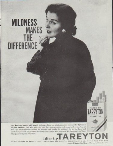 1957 Tareyton Cigarettes Ad "Mildness Makes The Difference"