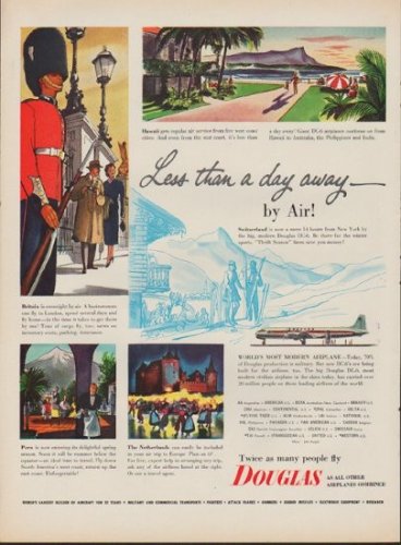 1952 Douglas Airplanes Ad "Less than a day away"