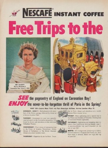1953 Nescafe Ad "Free Trips"