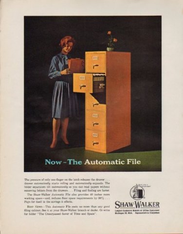 1963 Shaw-Walker Ad "Now -- The Automatic File"