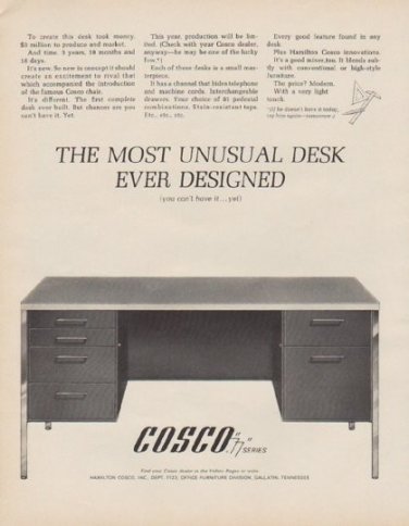 1963 Hamilton Cosco Ad "The Most Unusual Desk"