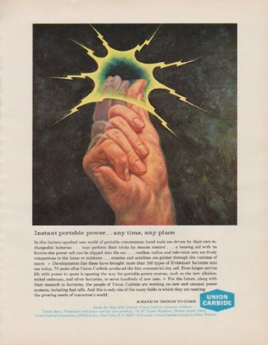 1963 Union Carbide Ad "Instant portable power"