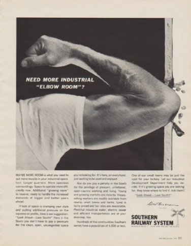 1963 Southern Railway System Ad "Elbow Room"