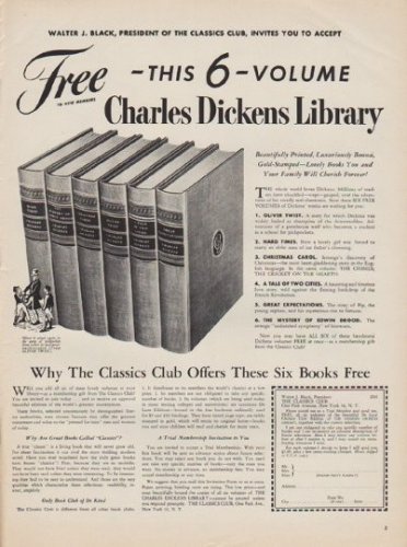 1950 The Classics Club Ad "Charles Dickens Library"