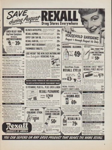 1952 Rexall Ad "Save during August"