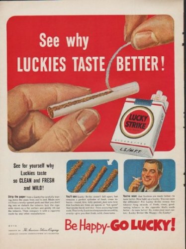 1952 Lucky Strike Cigarettes Ad "Luckies Taste Better"