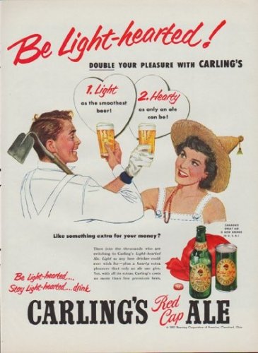 1952 Carling's Red Cap Ale Ad "Be Light-hearted"