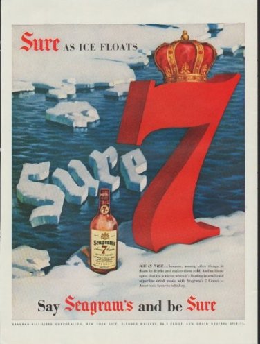 1954 Seagram's Whiskey Ad "Sure As Ice Floats"