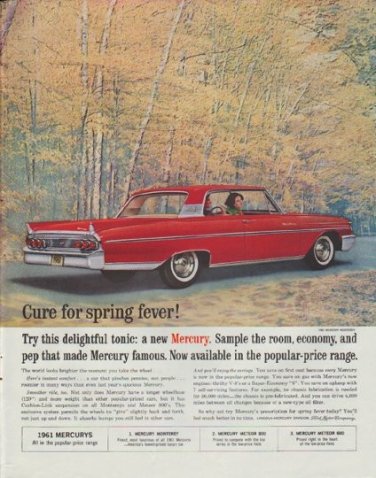 1961 Ford Mercury Ad "Cure for spring fever"