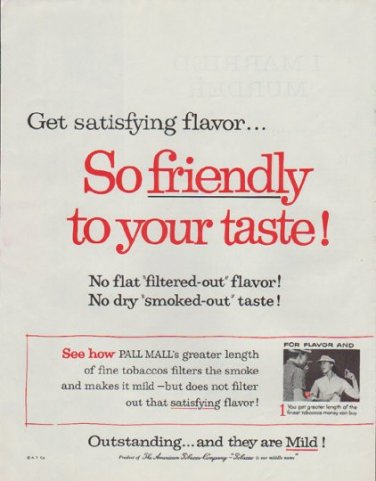 1958 Pall Mall Cigarettes Ad "So friendly"