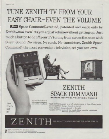 1958 Zenith TV Ad "easy chair"