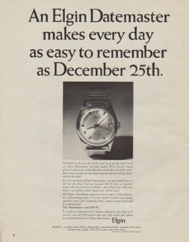 1963 Elgin Watch Ad "easy to remember"