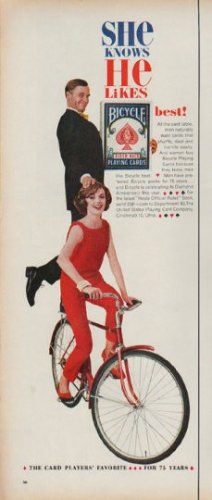 1960 Bicycle Playing Cards Ad "She knows"