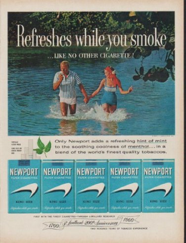 1960 Newport Cigarettes Ad "Refreshes while you smoke"