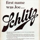 1961 Schlitz Beer Ad "His first name was Joe"