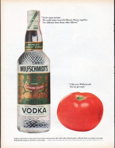 1961 Wolfschmidt's Vodka Ad "You're some tomato"