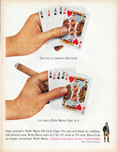 1961 Robt. Burns Cigar Ad "improve this hand"