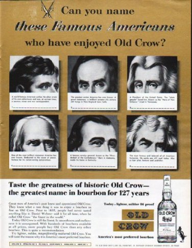 1962 Old Crow Whiskey Ad "Famous Americans"