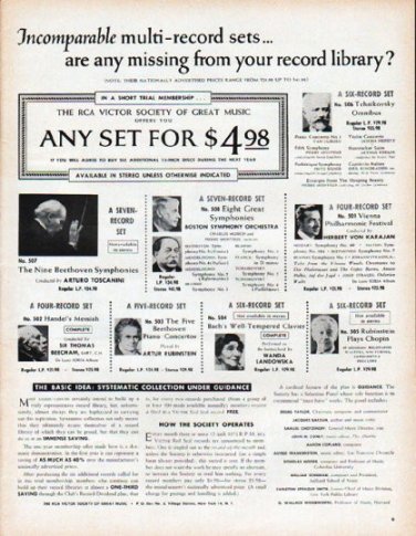 1961 RCA Victor Society Ad "Incomparable multi-record sets"