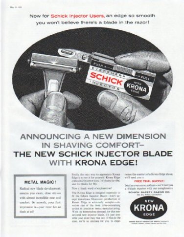 1961 Schick Razor Ad "New Krona Edge"
