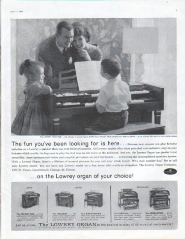 1961 Lowrey Organ Ad "The fun you've been looking for"