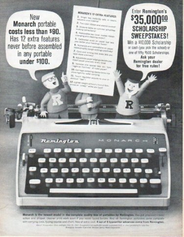 1961 Remington Typewriter Ad "New Monarch"