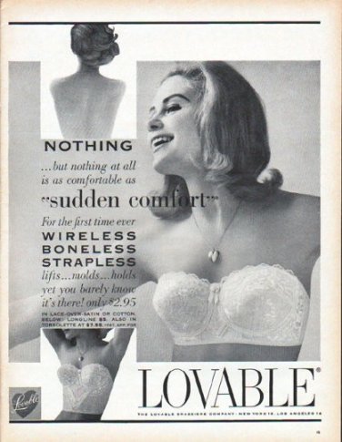 1961 Lovable Brassiere Ad "sudden comfort"
