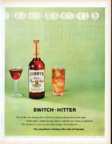 1961 Corby's Whiskey Ad "Switch-Hitter"
